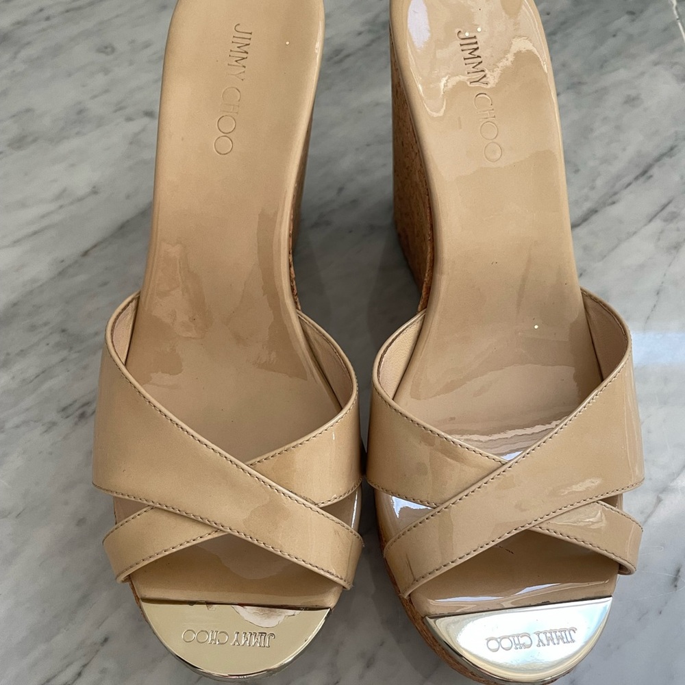 Jimmy Choo leather platform wedge sandals. Size 38.